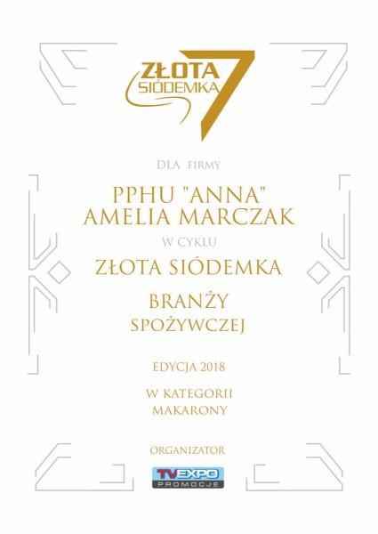 Dyplom zlota siodemka 2018